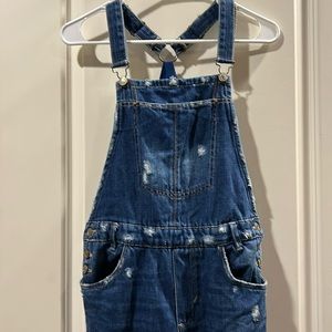 Zara womens Distressed destroyed denim Overalls jeans adjustable straps size S